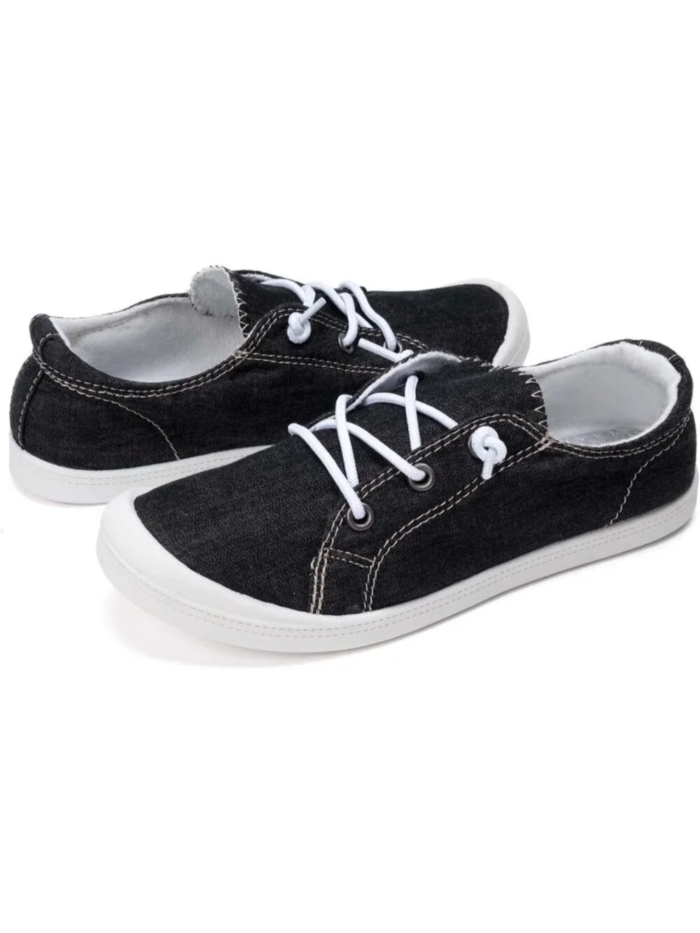 Women's Black Comfortable Lace-Up Flat Breathable Walking Casual Sneakers